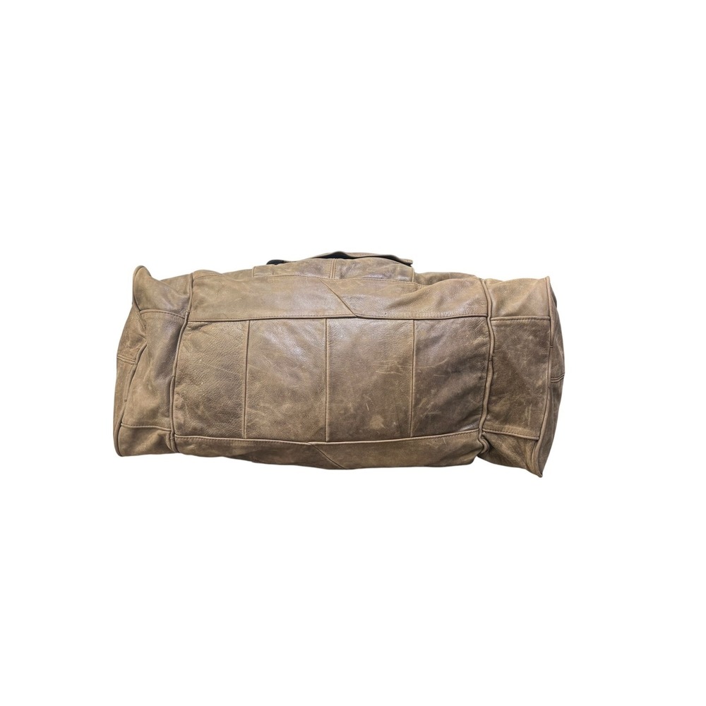 Large Brown Distressed Leather Duffle Bag Weekender Travel Carry On Luggage - Picture 6 of 7